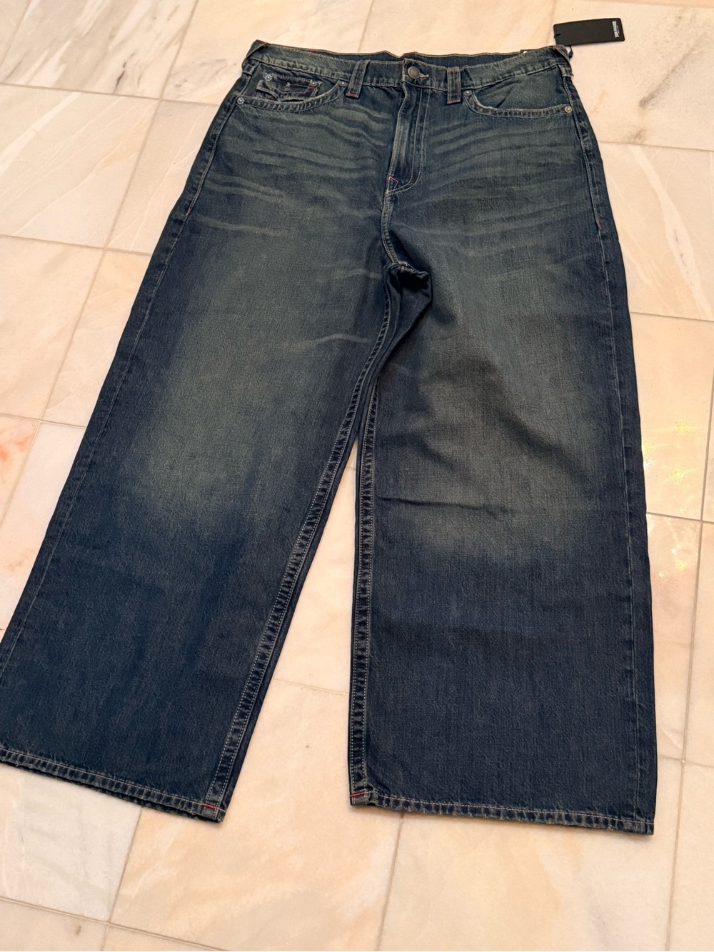 True Religion Men's Relaxed Wide-Leg Jeans in Faded Blue - Picture 5 of 6